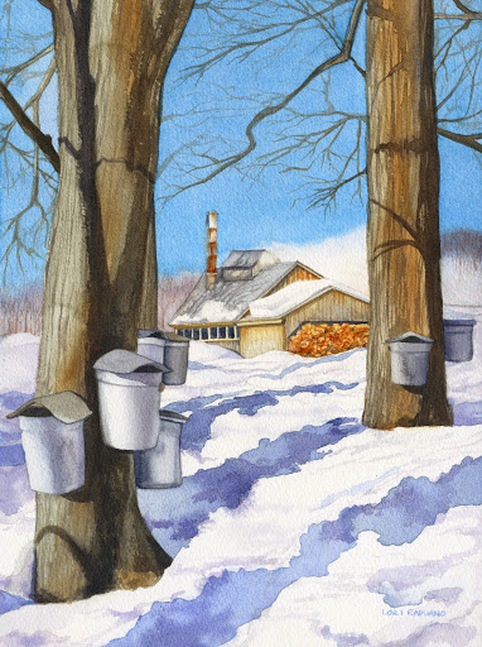 Sugar House and sap buckets, Vermont by Lori Rapuano