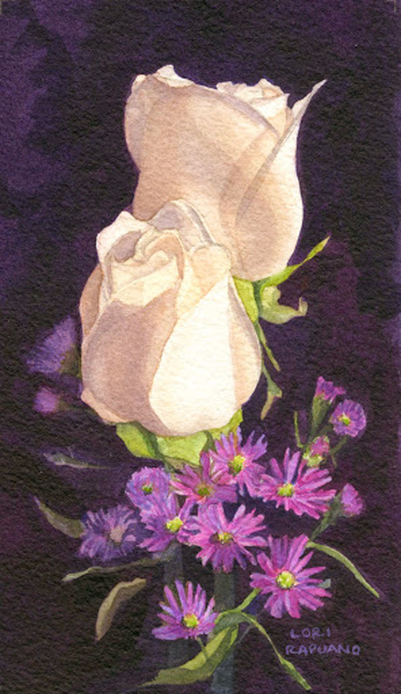 White Roses with asters by Lori Rapuano